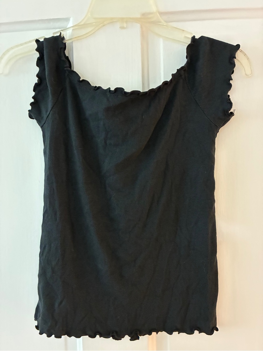 Brandy Melville Black Ribbed Button Front Ruffle Top - Picture 5 of 5